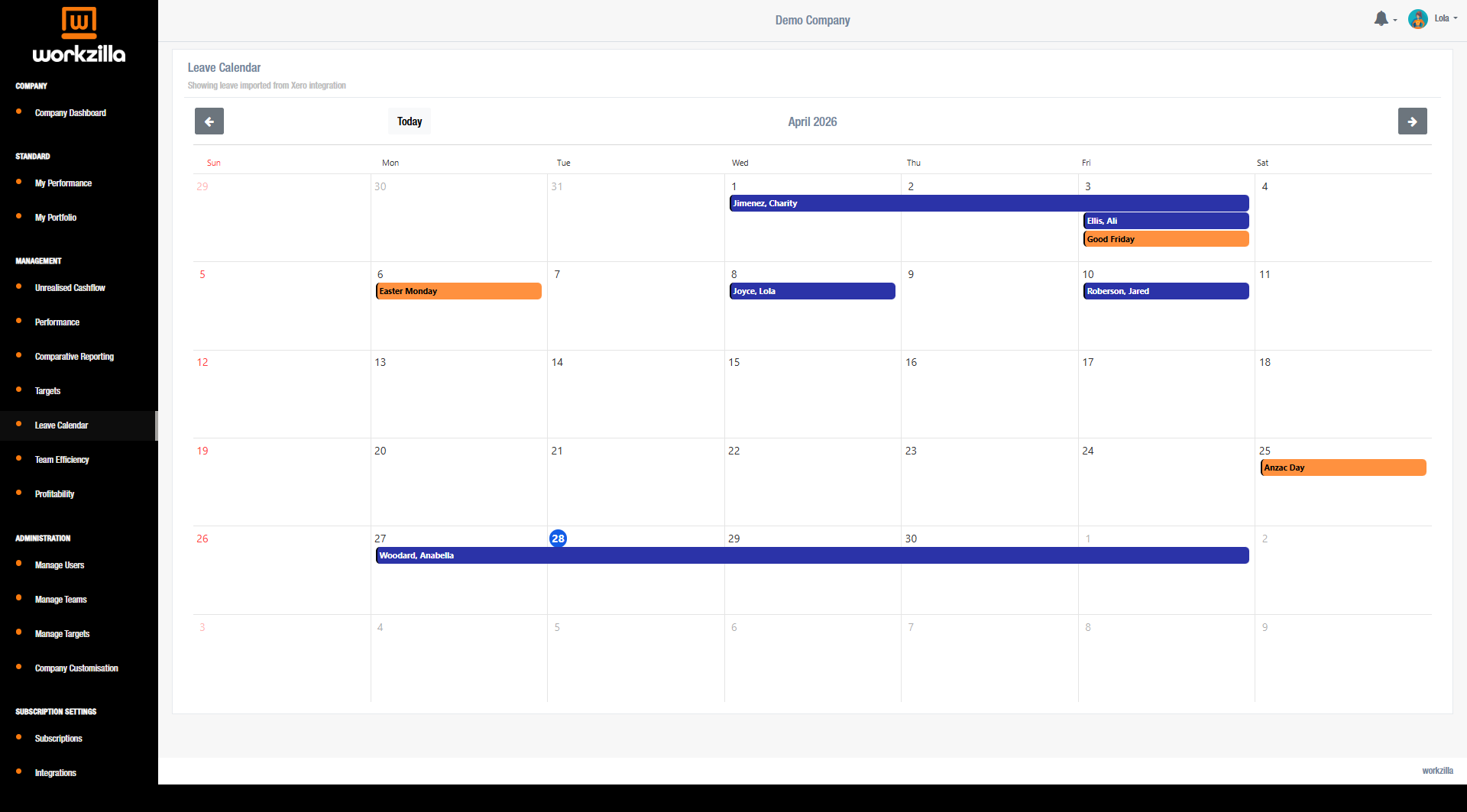 Leave Calendar view